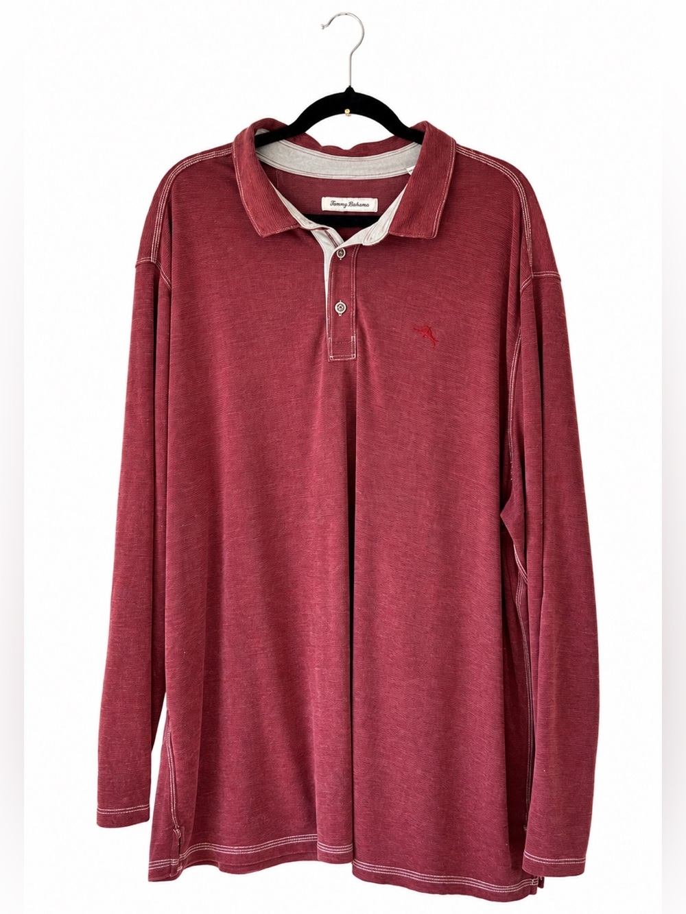 Tommy Bahama 2XLB Red Tencel Blend Long Sleeve Polo Shirt Big & Tall